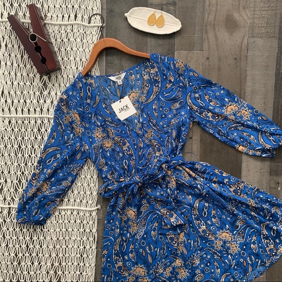 blue print wrap dress